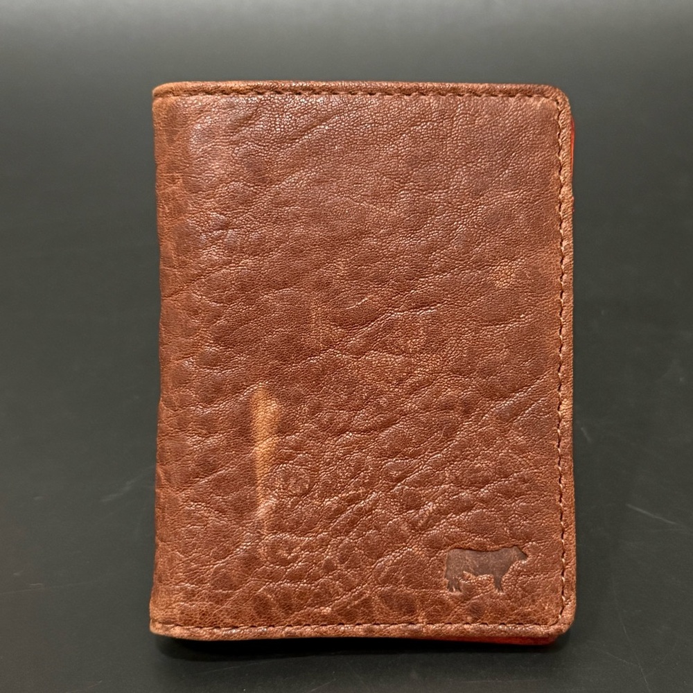 WILL Leather Goods Brown/ Red Inside Bifold Slim Wallet
